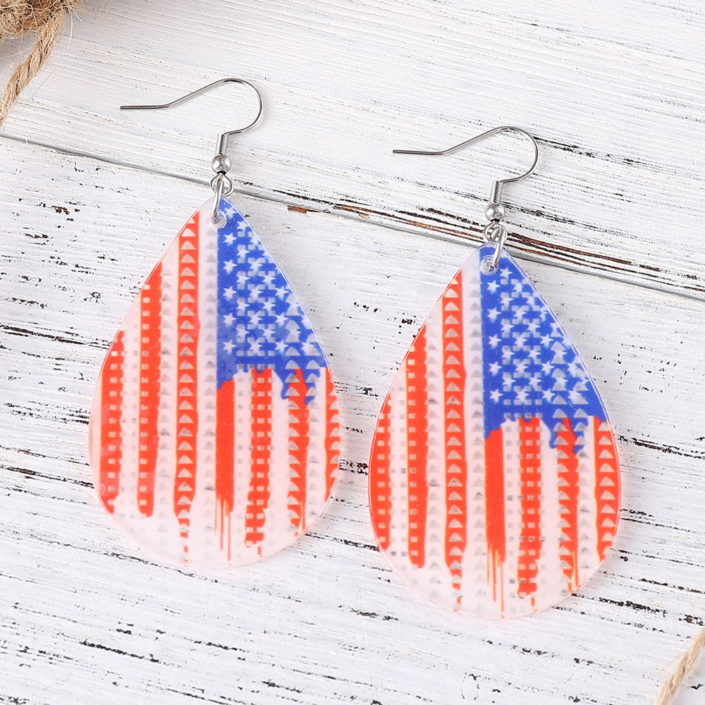 Wholesale of American Independence Day Droplet Wings, Flag Glasses, Acrylic Double Sided Earrings ACC-ES-ChuLian013
