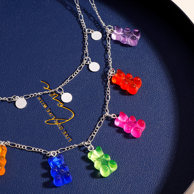 Wholesale Round Sequin Colorful Bear Necklace ACC-NE-YueSen013