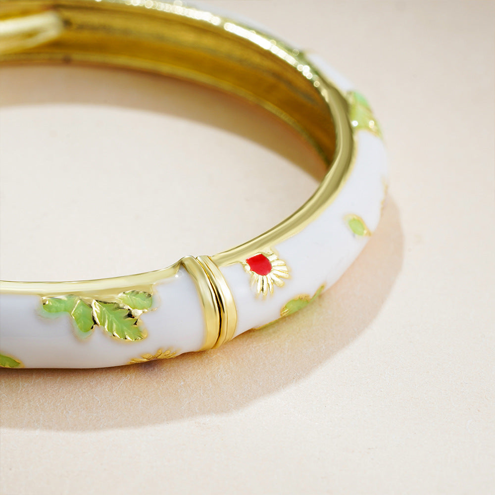 Wholesale 18k Gold Cloisonne Bracelet Color Oil Drop Flower Open Bracelet
