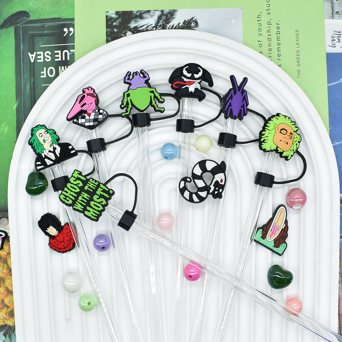 Wholesale Random 100pcs Dark Style 10mm PVC Soft Straw Tube Cap ACC-SCR-RYY100