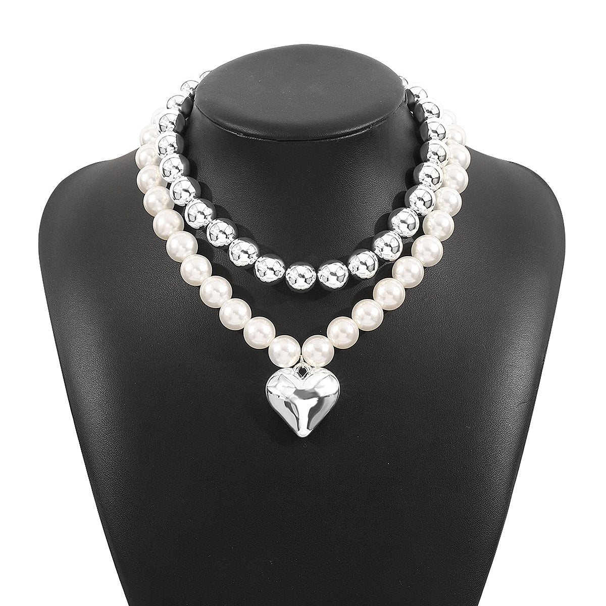 Wholesale  exaggerated  multi-layer round beads stacked heart necklace