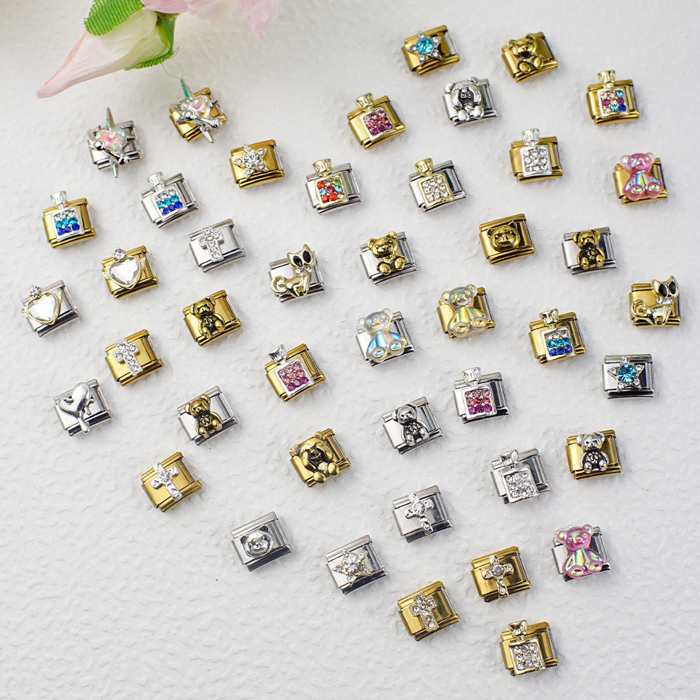 Wholesale 5pcs Italian Charm Bracelet 9mm DIY Splicing Perfume Bottle Bear Stainless Steel Composable Bracelet