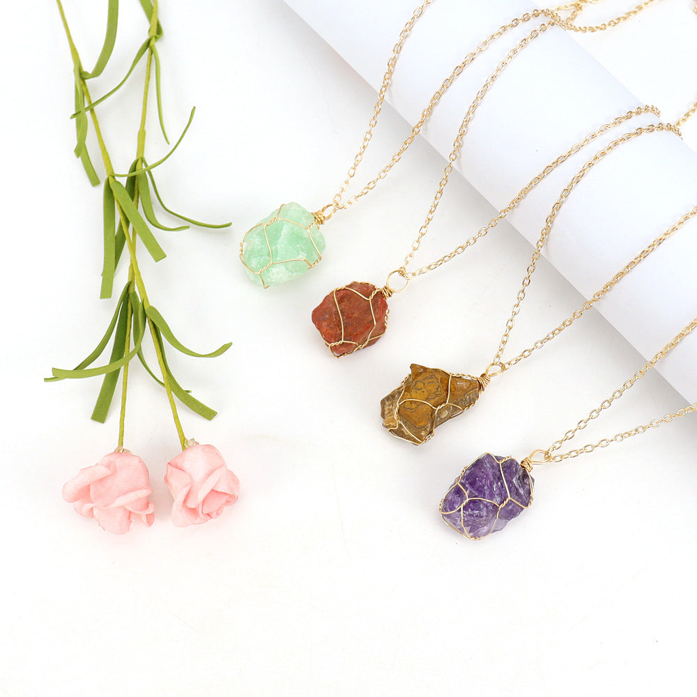 Wholesale Irregular Natural Crystal Stone Handmade Silk Necklace ACC-NE-HanX002