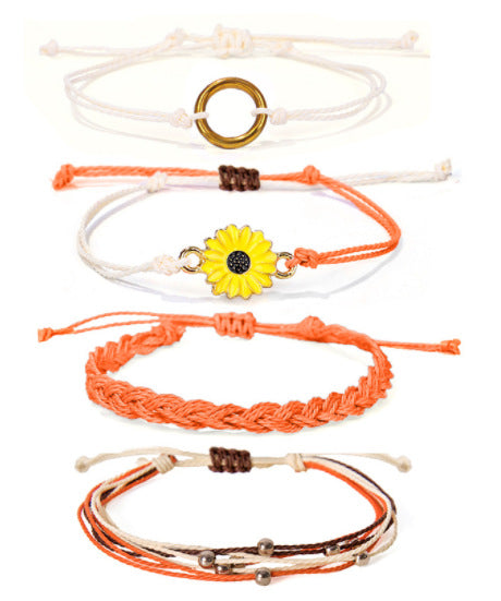 Wholesale Waterproof Wax Thread Handmade Knitted Sunflower Bracelet