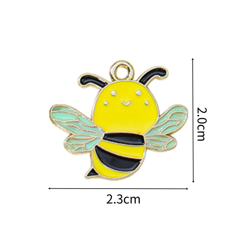 Wholesale 10pcs/pack  Alloy Oil Dripping Cartoon Bee Animal DIY Earrings Keychain Pendant Jewelry Accessories Bag Pendant
