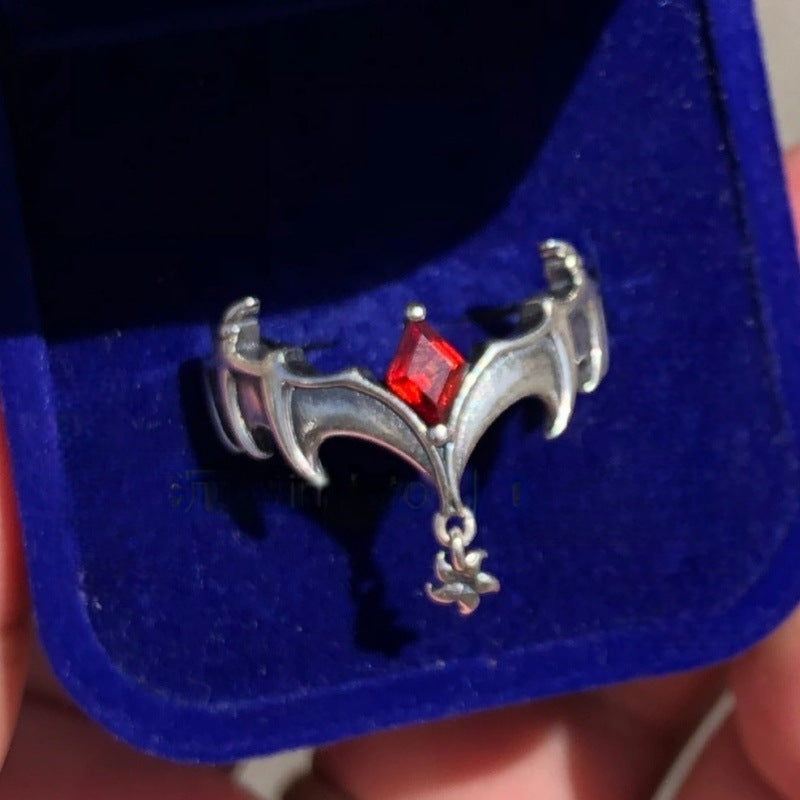 Wholesale  Retro Zinc Alloy Red Diamond Open Ring