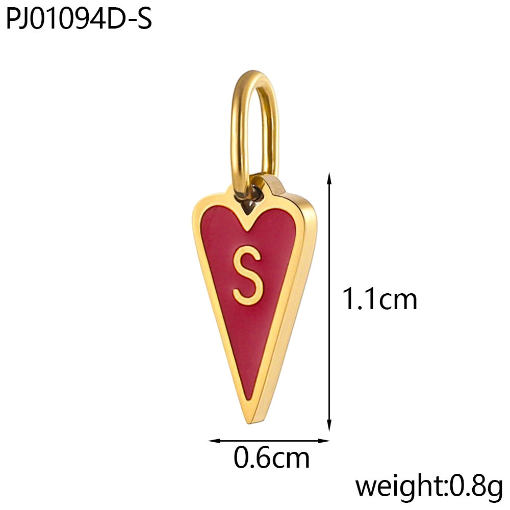 Wholesale Single-sided oil-dropping heart 26 English letters stainless pendant