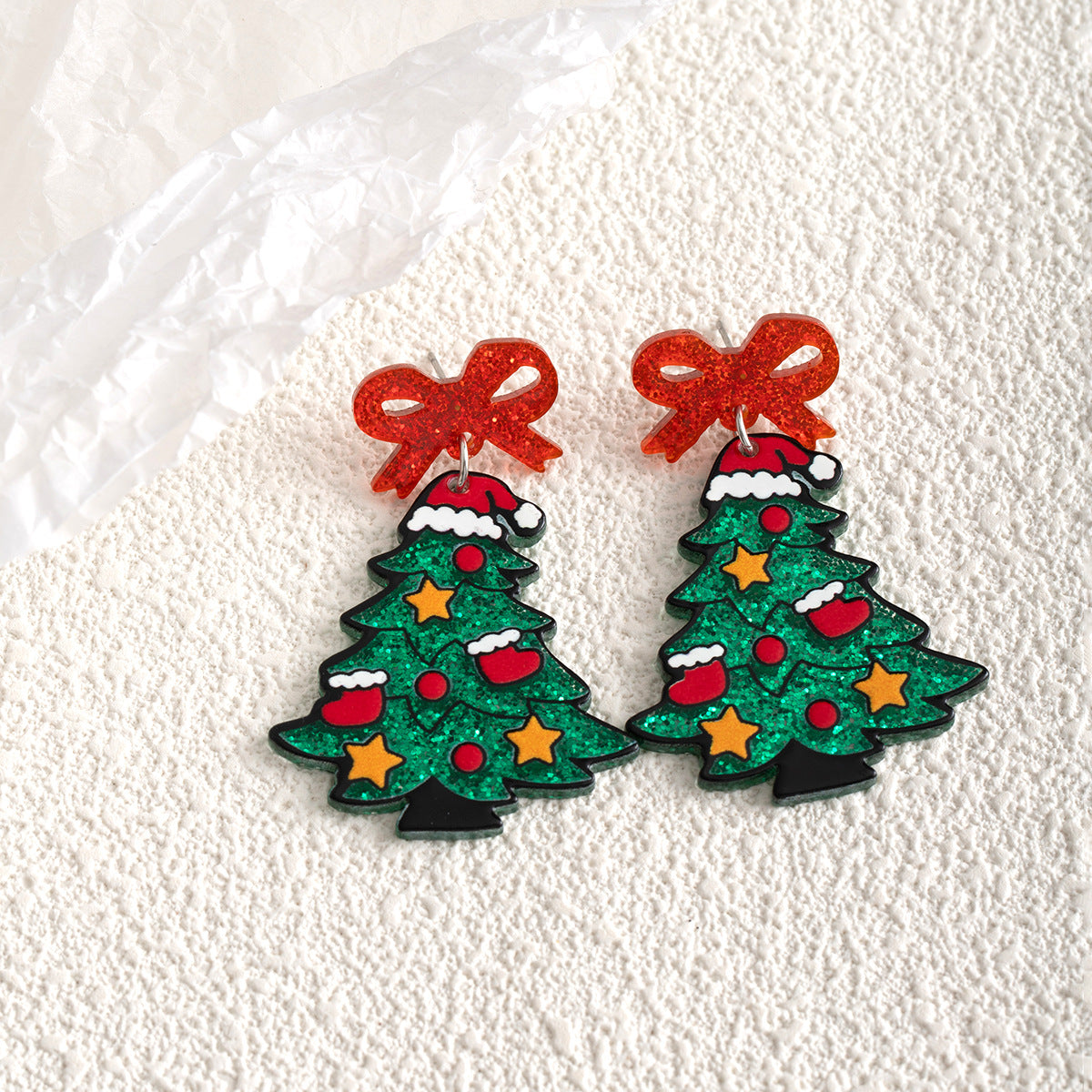 Wholesale Cartoon Acrylic Butterfly Tassel Christmas Tree Earrings