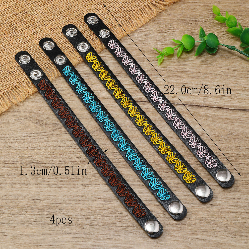 Wholesale 3PCS Leather butterfly embroidered bracelet
