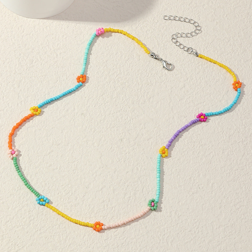 Wholesale  Contrast Color Stitching Rice Bead Necklace Clavicle Chain