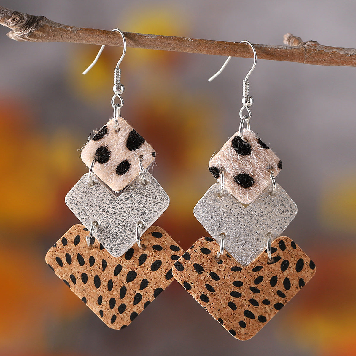 Wholesale Western Ethnic Style Leopard Cow Pattern Leather Earrings ACC-ES-ChuLian112