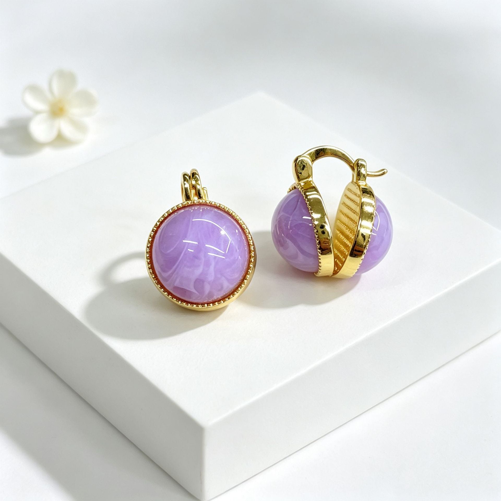 Wholesale 18K Gold Plated Copper Faux Jade Acrylic Clip Earrings French Style Women Party Jewelry Accessory Boutique Resale Gift