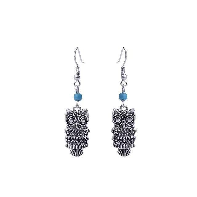 Wholesale Bohemian Owl Dream Catcher Feather Tassel Earrings Turquoise Geometric Carved Fashion Accessory Gift