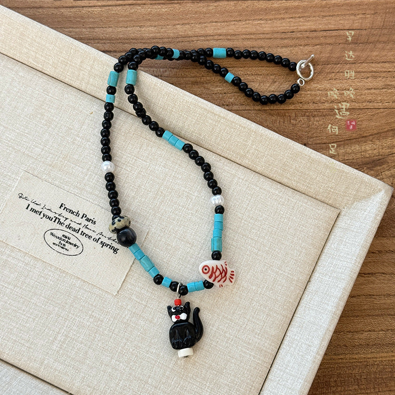 Wholesale Cartoon Elephant and Cat Beaded Necklace