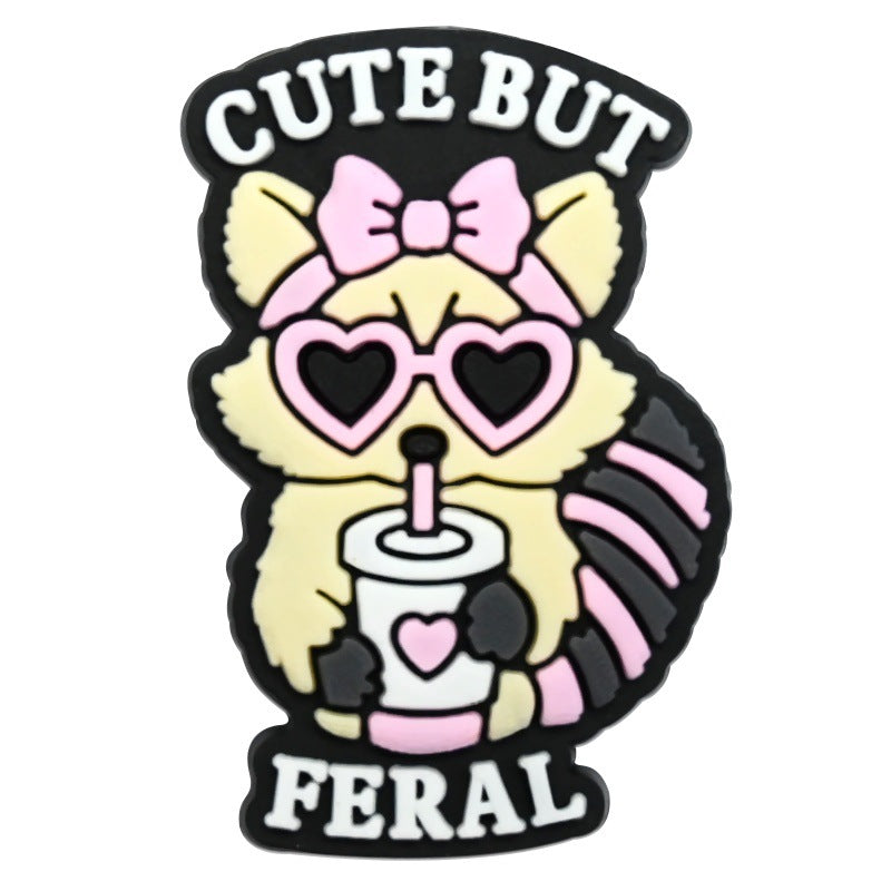 Wholesale Random 100pcs Cartoon raccoon-shaped  PVC Soft Rubber Shoe Buckle Decoration