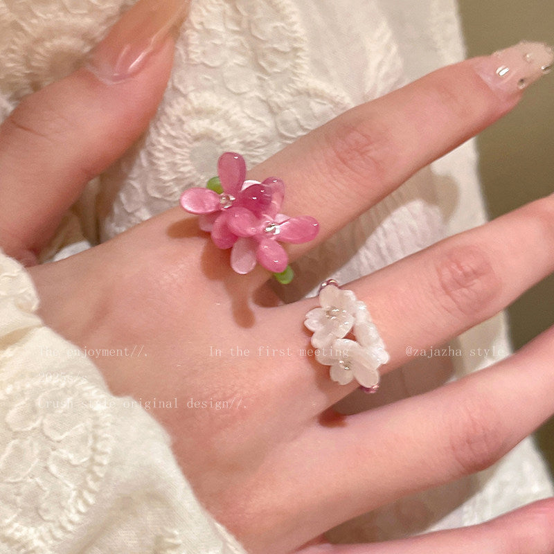 Wholesale Resin Flower Ring Women' s Cute Bead Ring Seaside Vacation Jewelry Accessory