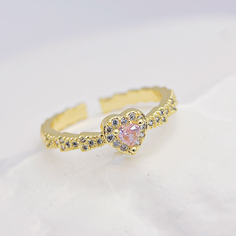 Wholesale Trapezoidal Pink Zircon Love Ring Light Luxury Rings ACC-RS-YXY048
