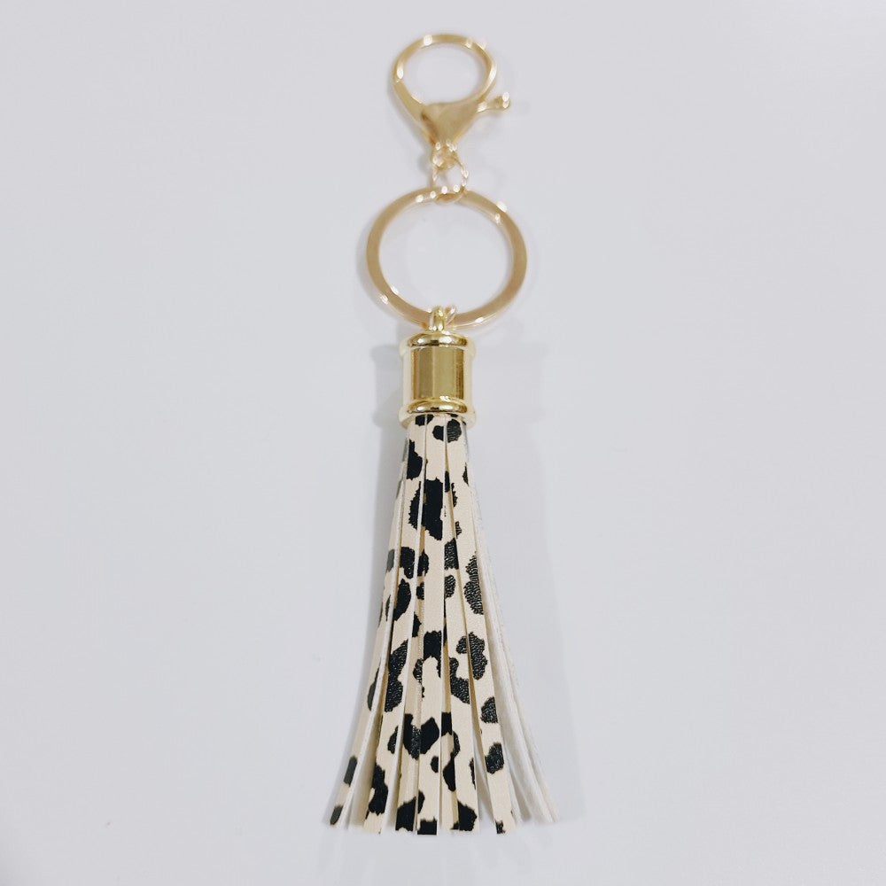 Wholesale Leopard Color Leather Tassel Keychain