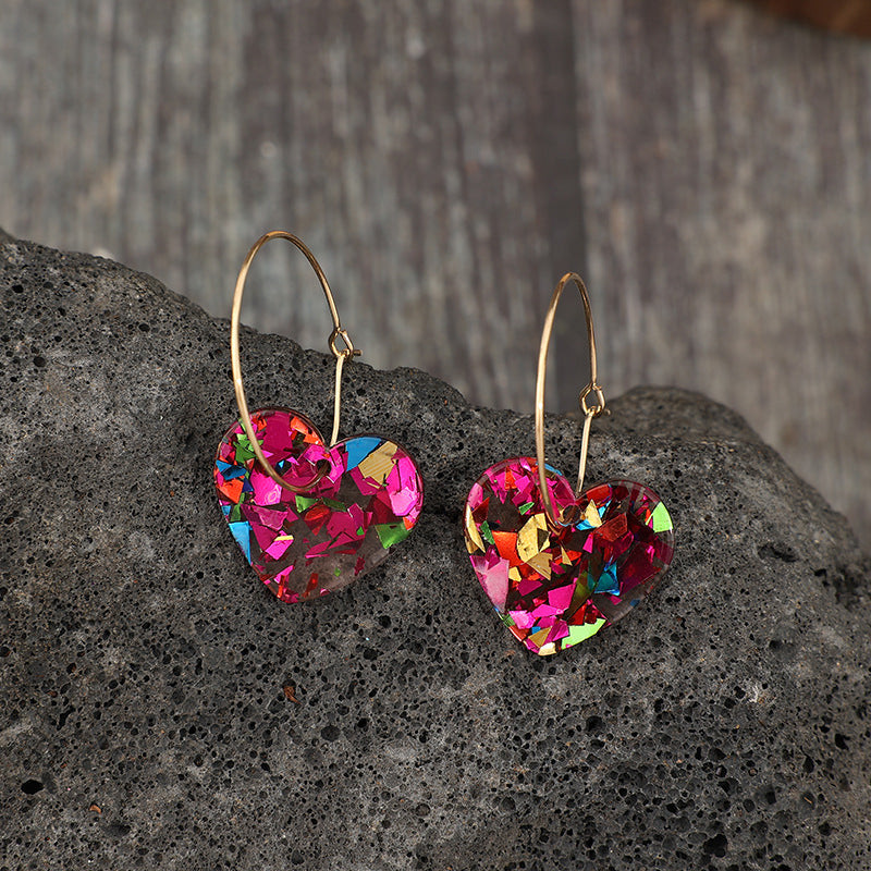Wholesale Transparent Pink Heart Sequined Earrings For Women Trendy Valentine S Day Jewelry Accessory Casual Party Gift