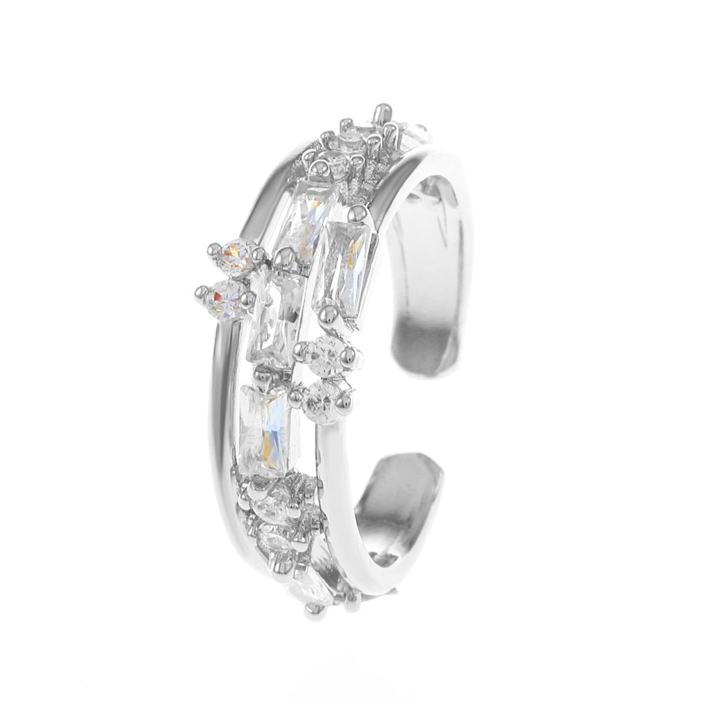 Wholesale copper inlaid zircon ring geometric open index finger ring
