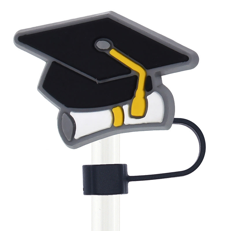 Wholesale Random 100pcs Graduation Season Straw Tube Cap 10mm Soft Plastic Straw Decoration Straw Cover ACC-SCR-RYY038