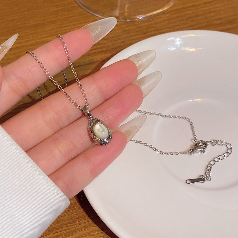 Wholesale Super sparkly zircon titanium steel necklace for women,  versatile and elegant silver.