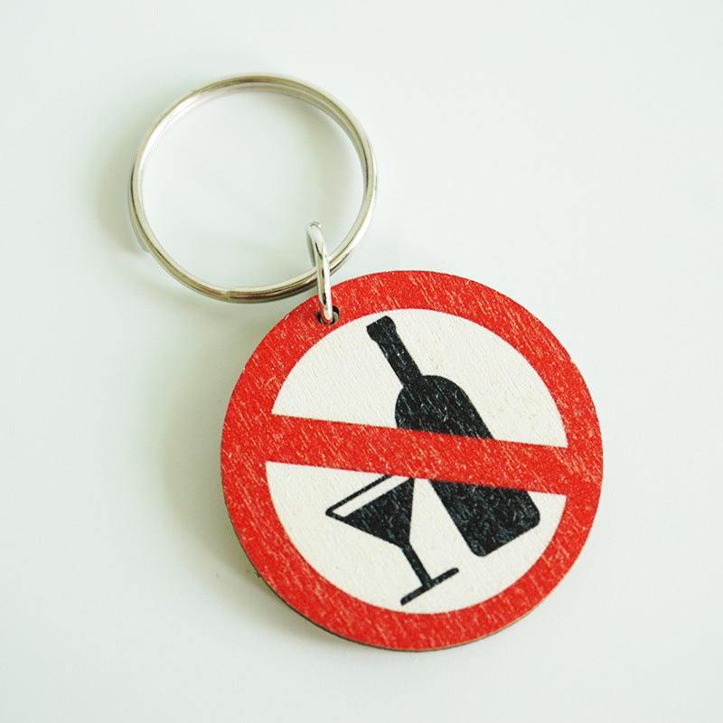 Wholesale 2pcs Fun and Humorous Wine Lover Warning Sign Wood Keychain ACC-KC-HY025