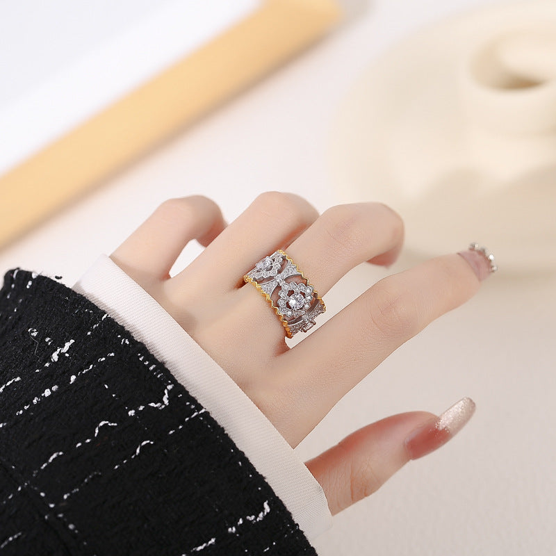 Wholesale s925 Sterling Silver Gold Full Diamond Petal Ring