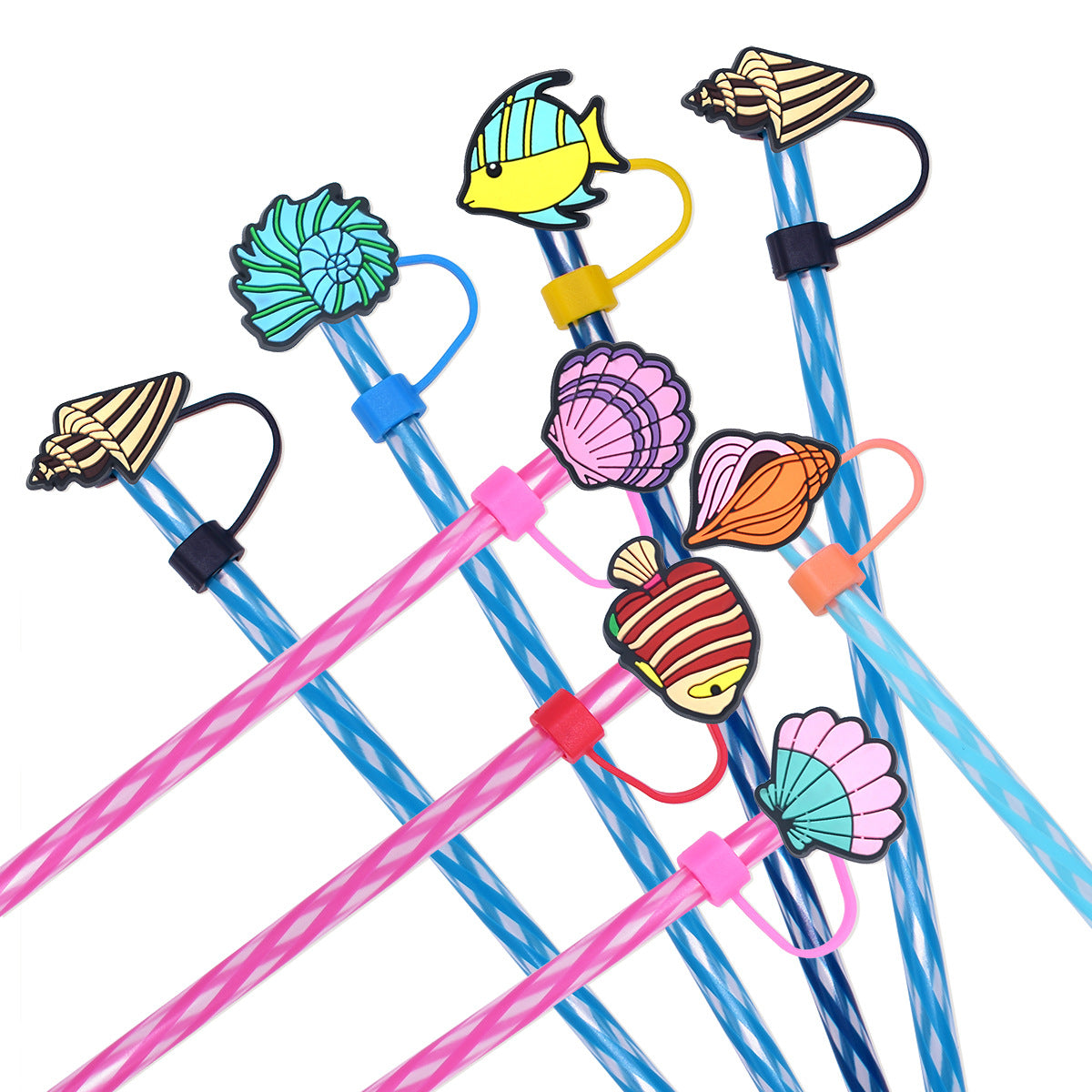 Wholesale Random 100pcs Cartoon Ocean Straw Tube Cap 10mm Soft Glue Straw Decoration Straw Cover ACC-SCR-RYY051