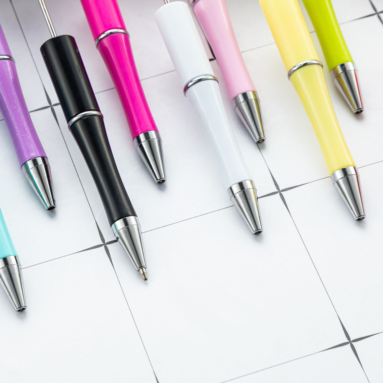 Wholesale Beadable Pens Pom Pom Fuzzy Plastic DIY Beaded Pens Solid Color Pens