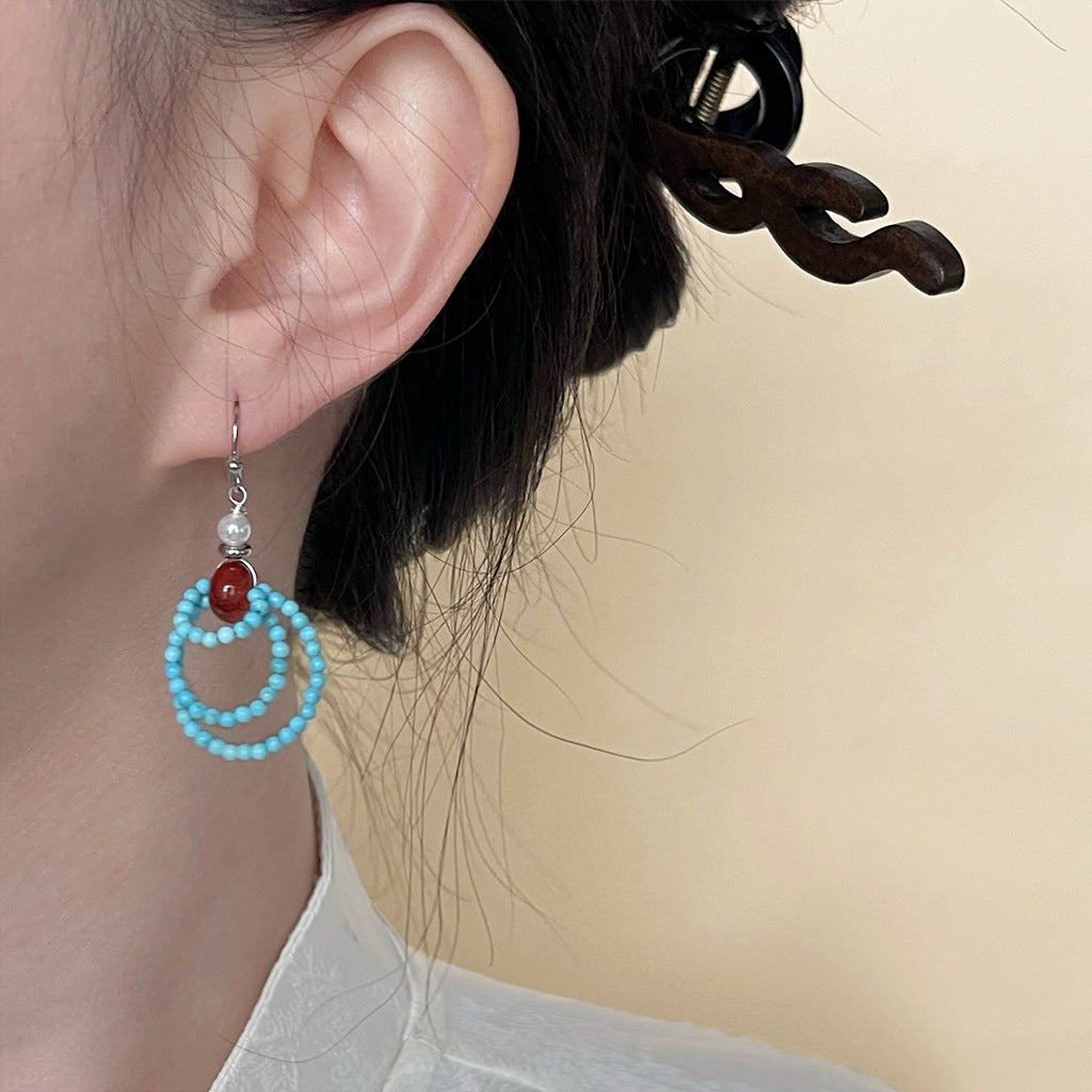 Wholesale Ethnic Handmade Red Agate &  Turquoise Earrings Copper - Boutique Resale Jewelry Accessory