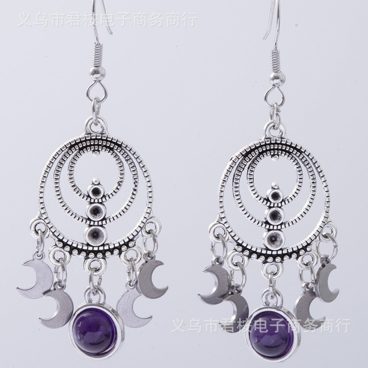 Wholesale Silver Moon and Star Pendant Earrings - Gothic Bohemian Style Fashion Accessory for Everyday Wear