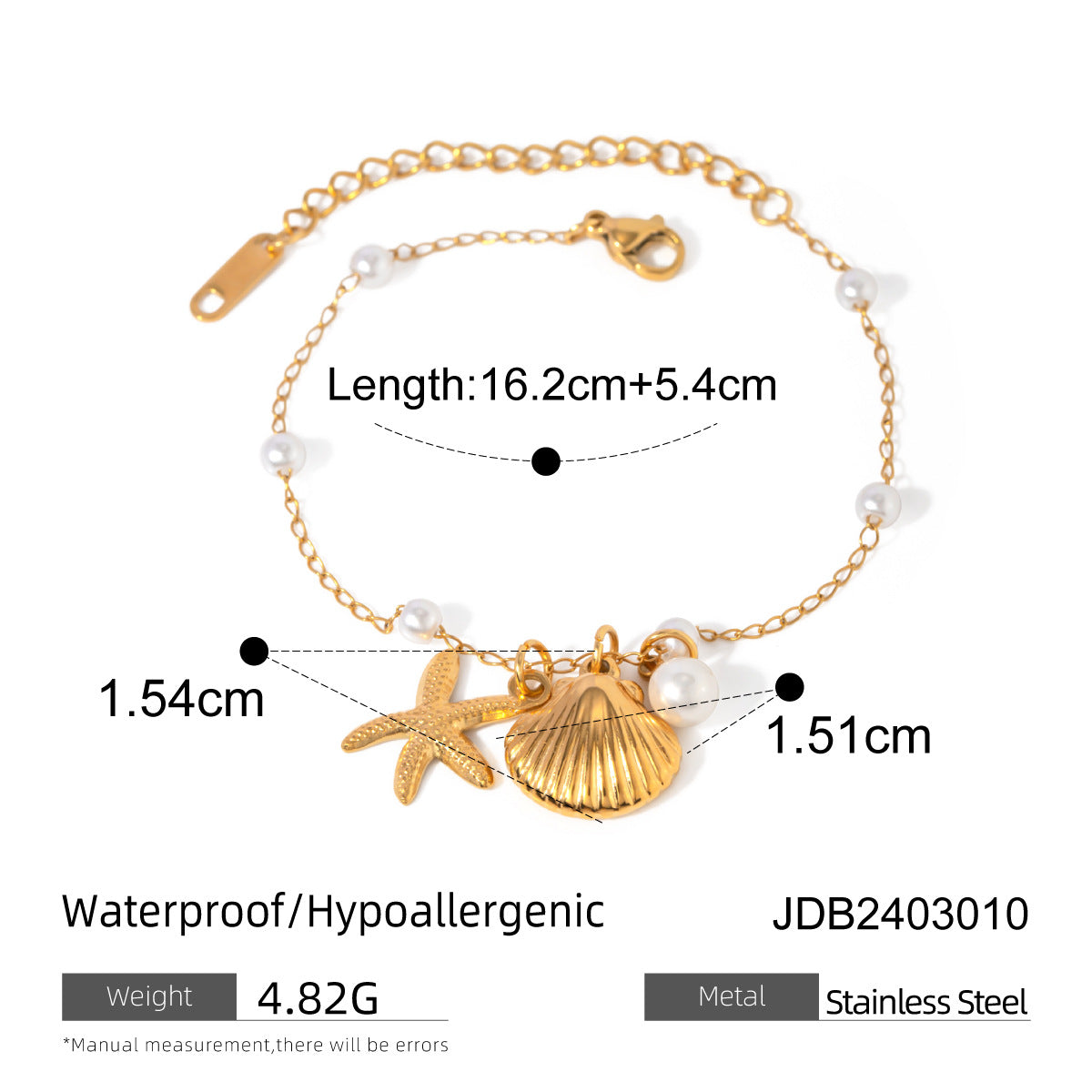 Wholesale Shell Starfish 18k Gold Pearl Stainless Steel Bracelets ACC-BT-JingQiao002