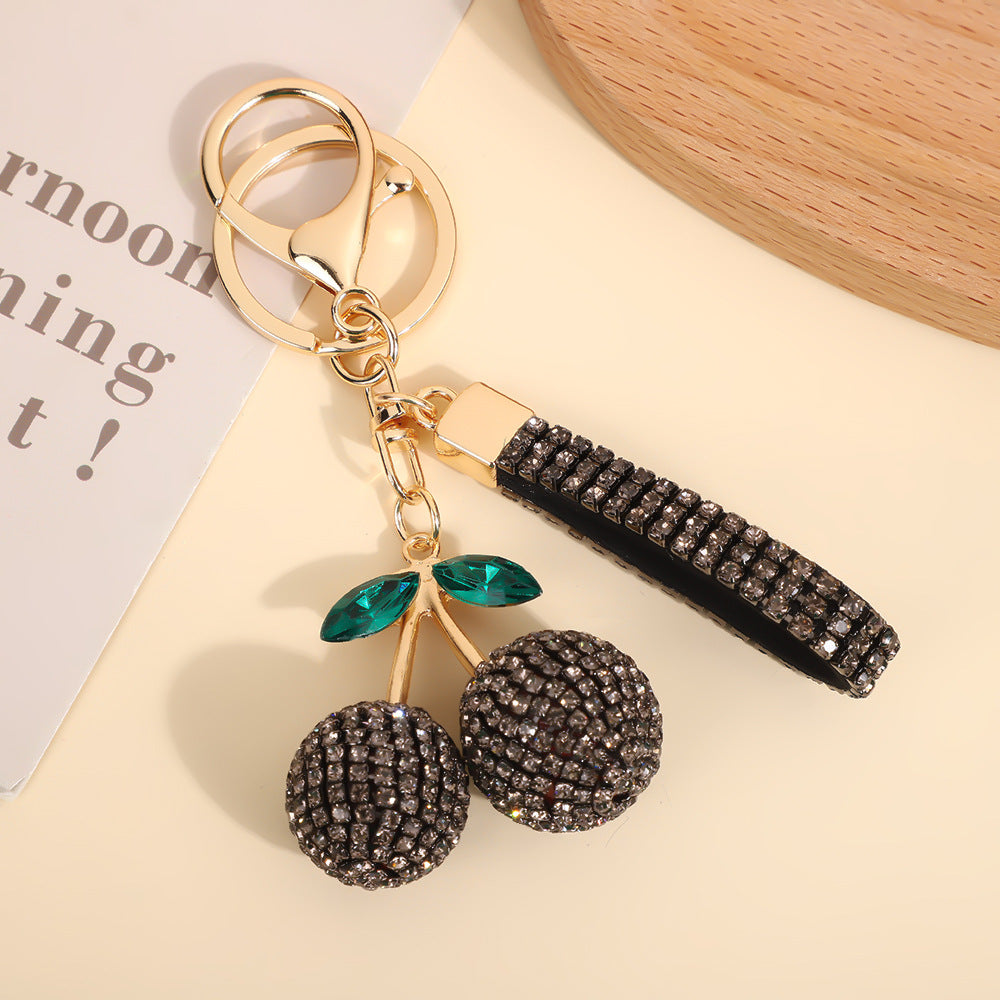 Wholesale Rhinestone Cherry Keychain Modern Minimalist Red Car Key Accessory And Bag Charm For Boutique Resale