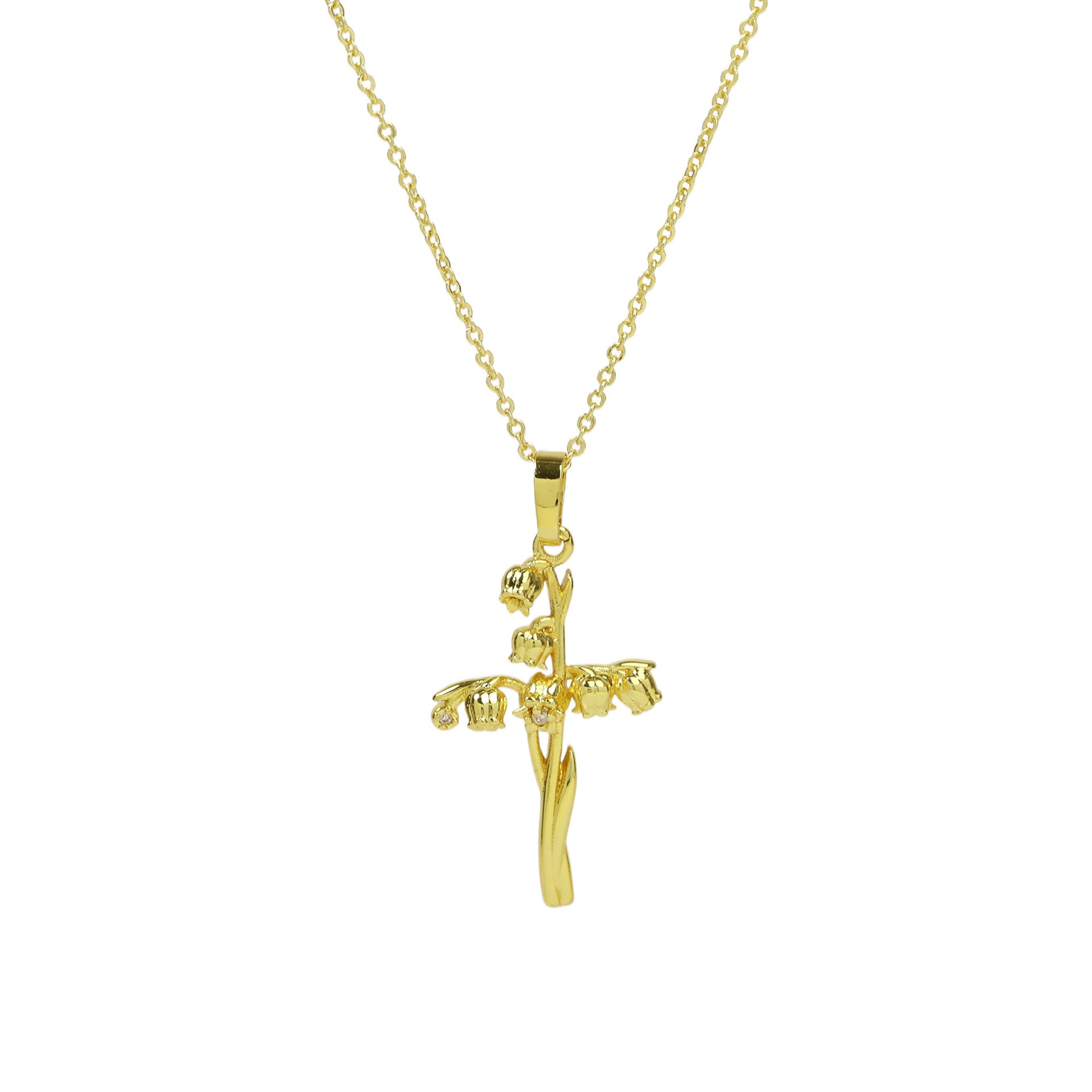 Wholesale  Brass Plated 18k December Flower Cross Pendant Necklace