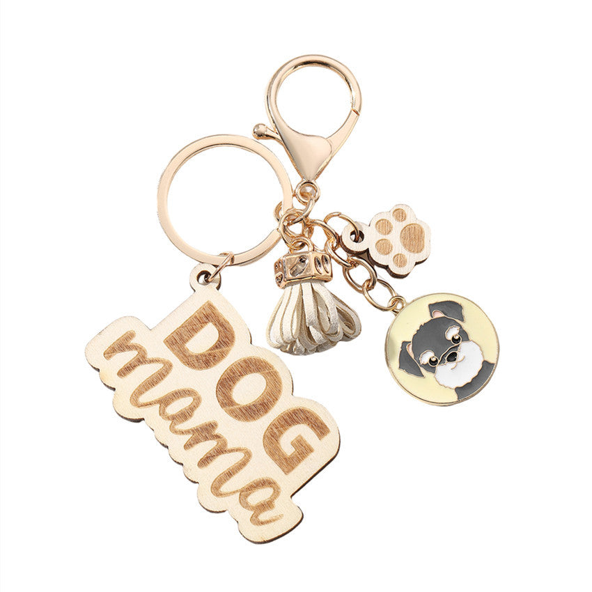 Wholesale English Letter Mother's Day Tassel Wood Keychain ACC-KC-RongR061