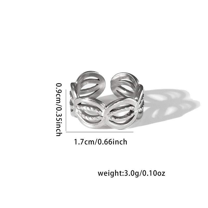 Wholesale Chic Geometric Hollow Leaf Open Ring,  Titanium Steel Electroplated,  Fashion Jewelry Accessory