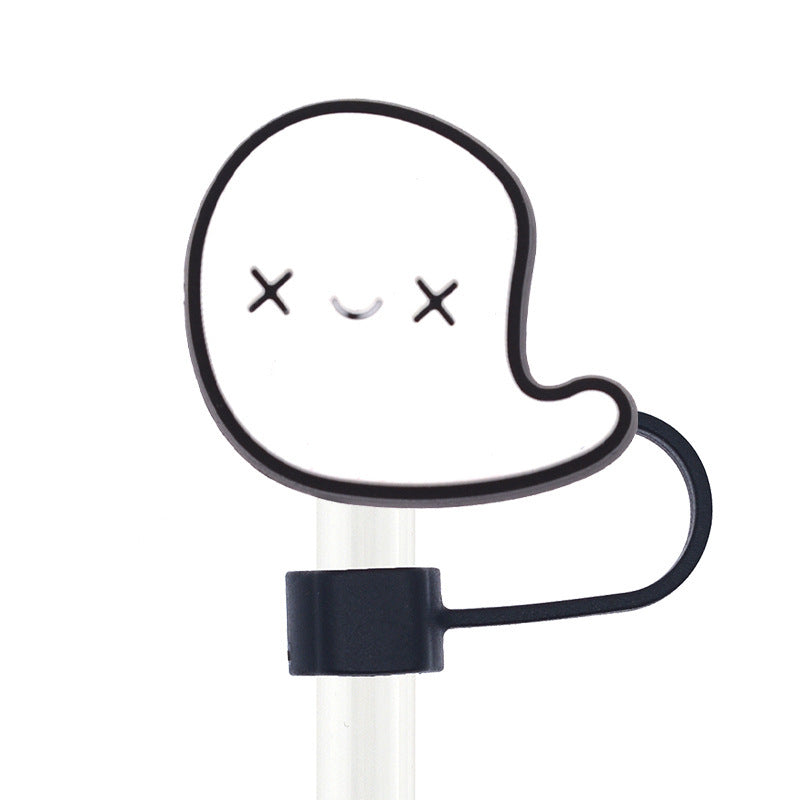 Wholesale 50pcs 10mm Straw Cover Cartoon Cute Ghost Silicone Straw Caps for Cup Decoration Straw Tube Cap ACC-SCR-SSL003