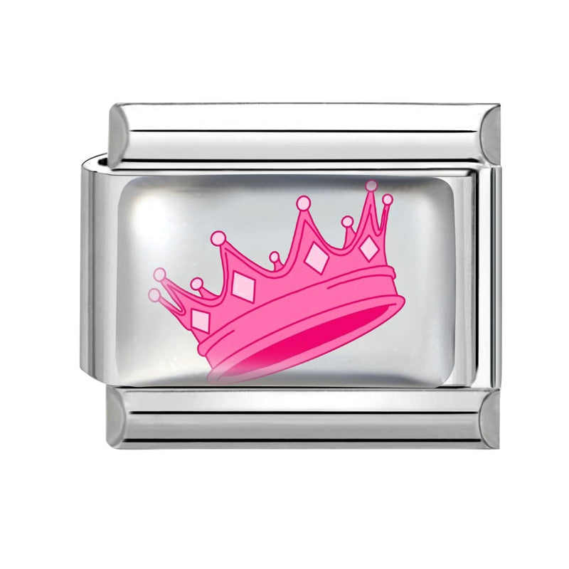 Wholesale Italian Charm Bracelet 9mm DIY Colorful Element Pink Pattern  Creative Stainless Steel Composable Bracelet