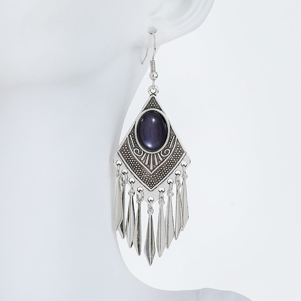 Wholesale Retro Turquoise Tassel Earrings European Style Jewelry Accessory Gift