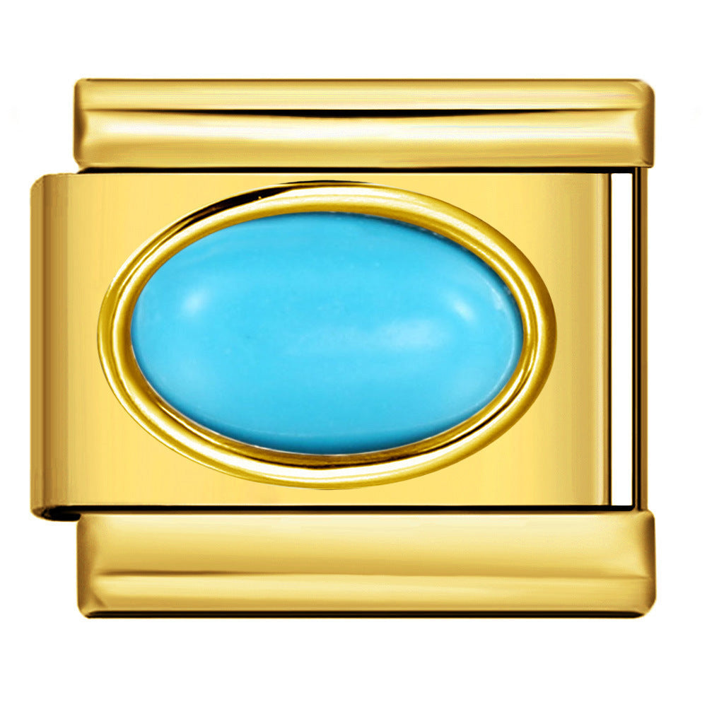 Wholesale  Italian module Gold-bottomed oval colored stone bracelet