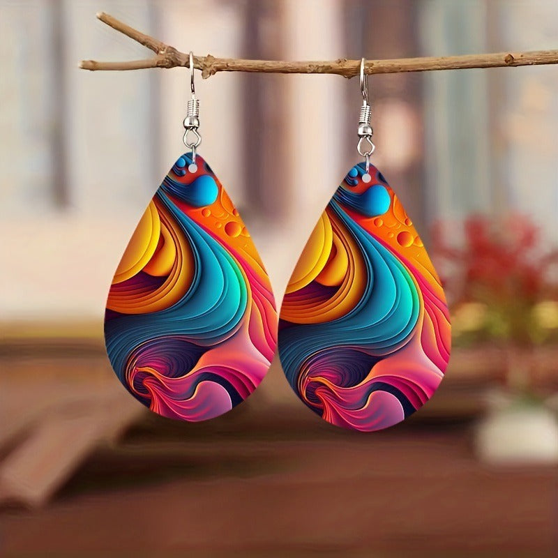 Wholesale Retro Bohemian Exaggerated Creative Popular Color Pattern Drop Earrings