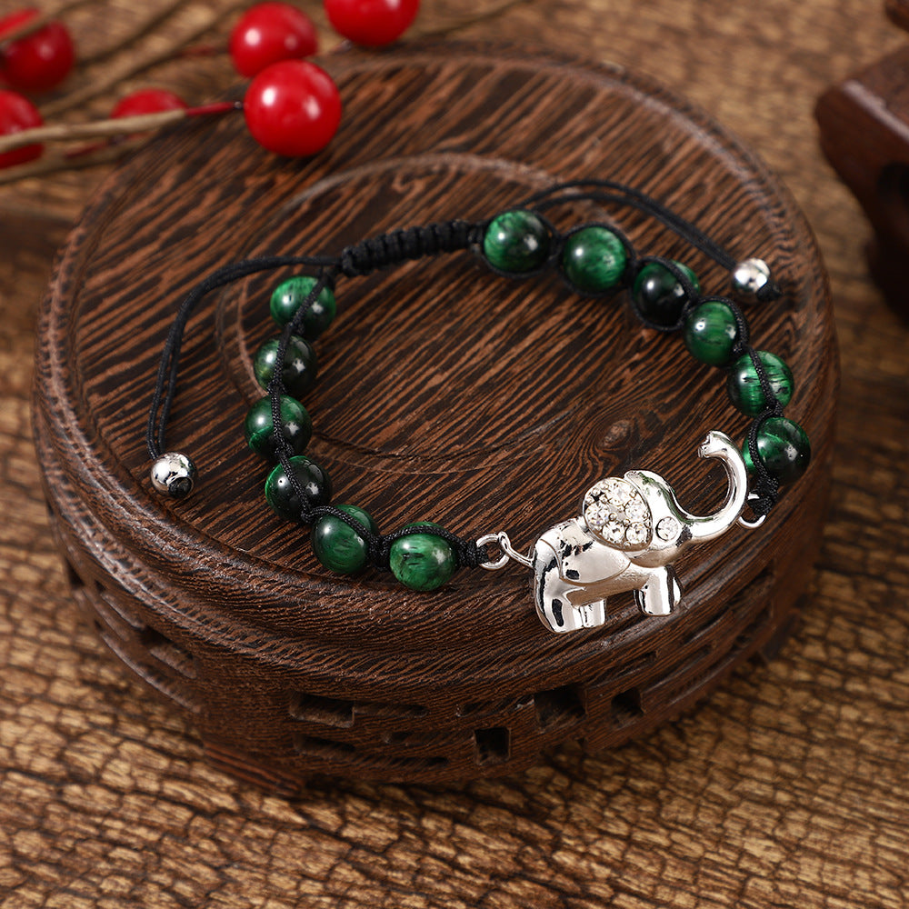 Wholesale Elephant Woven Natural Stone Bracelet 8mm Tiger Eye Stone Volcanic Stone Bracelets ACC-BT-Hongx011