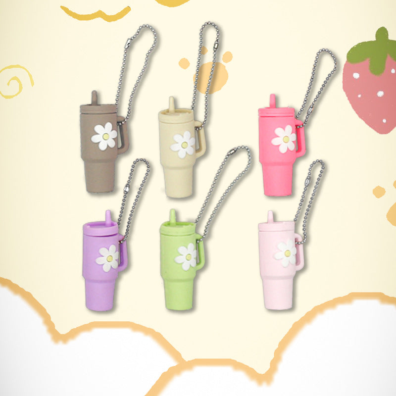 Wholesale Small Flower Soft Plastic Cup Mini Cute Milk Tea Cup Keychain Cup Hanging Chain ACC-KC-MeiTE001