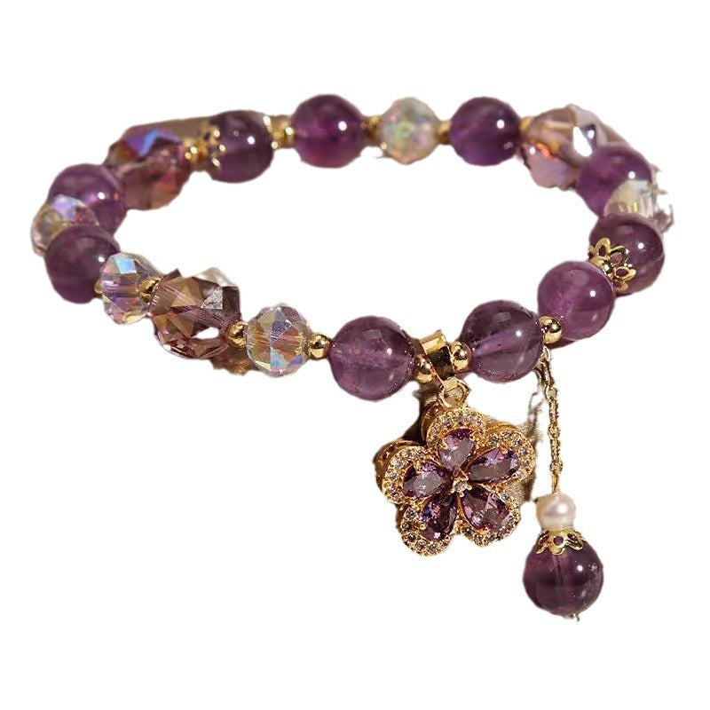 Wholesale Natural Amethyst Five Leaf Flower Pendant Bracelet