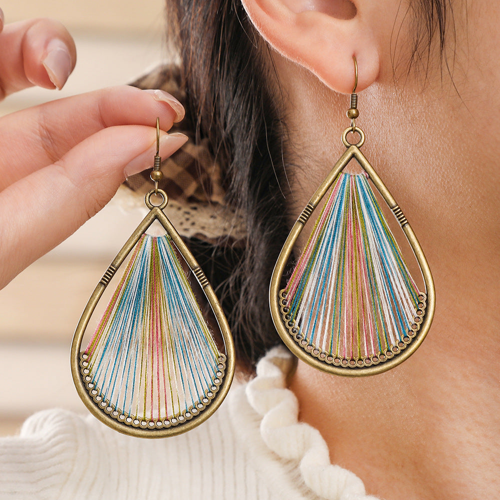 Wholesale Zinc Alloy Handmade Vintage Ethnic Style Wire-Wrapped Earrings Fashion Accessory for Resale