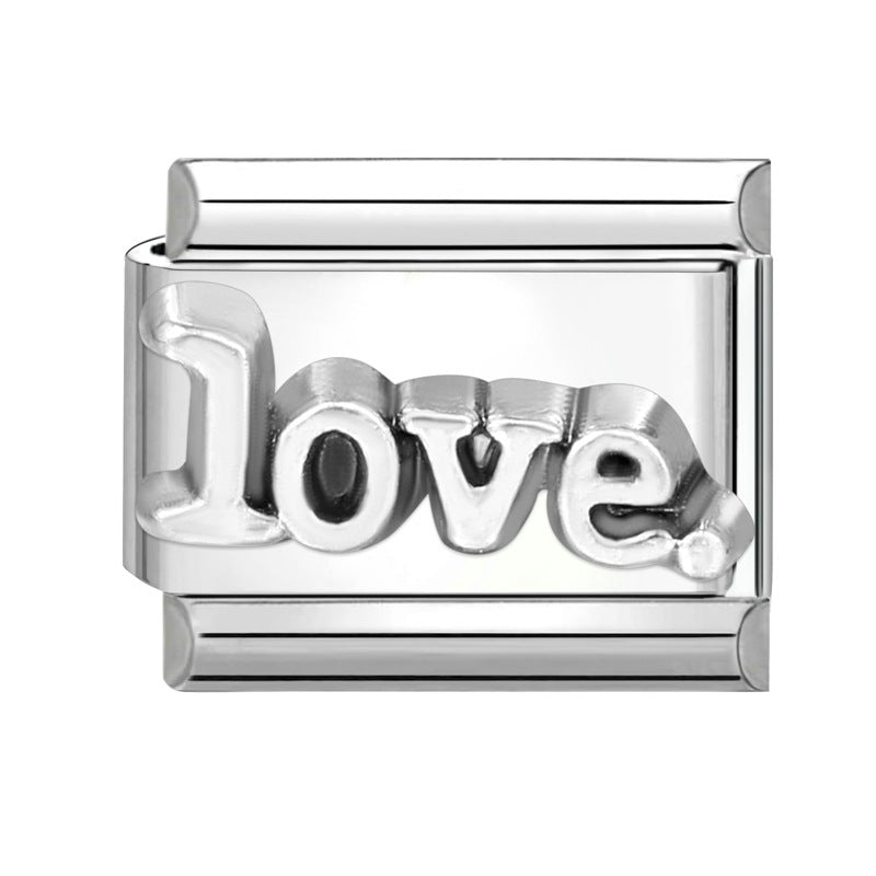 Wholesale Stainless steel DIY charm color love letter module stainless steel elastic bracelet