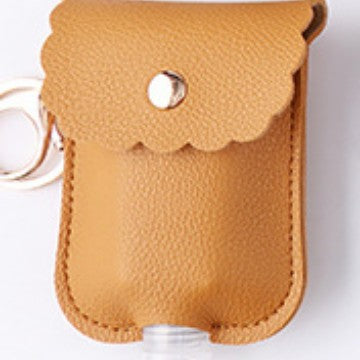 Wholesale PU Leather Keychain Bag Charm Portable Hand Sanitizer Perfume Bottle Case Holder Earthy Yellow Stylish Gift For Wedding