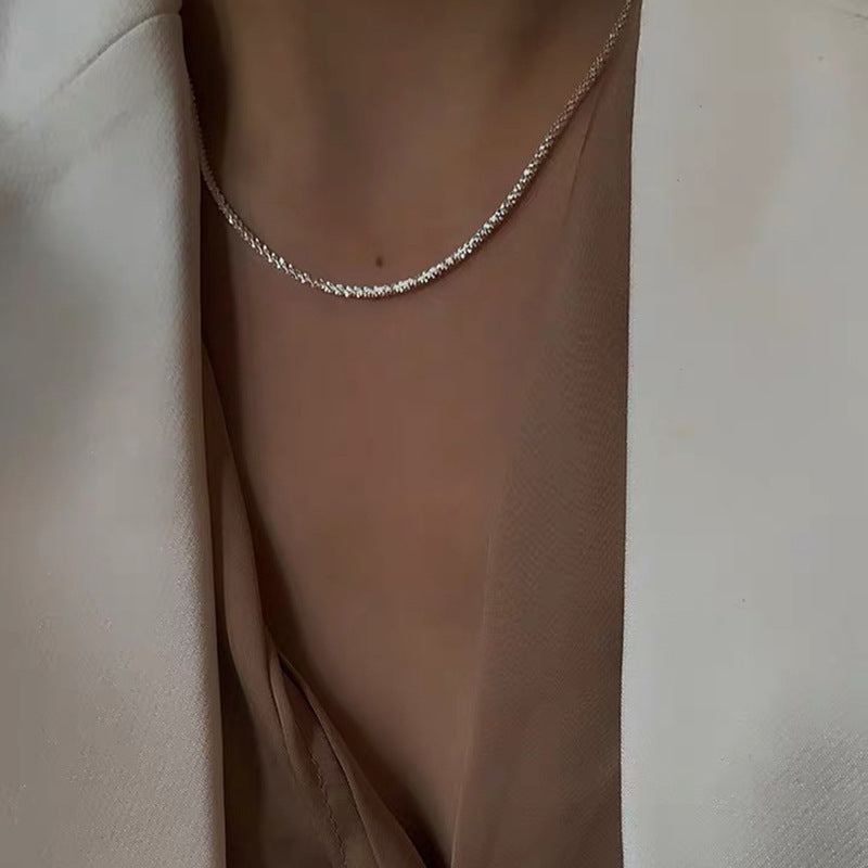 Wholesale Gypsophila Sparkling Necklace for Women Italian Clavicle Chain Necklace Simple Glitter Plain Chain Stackable Design