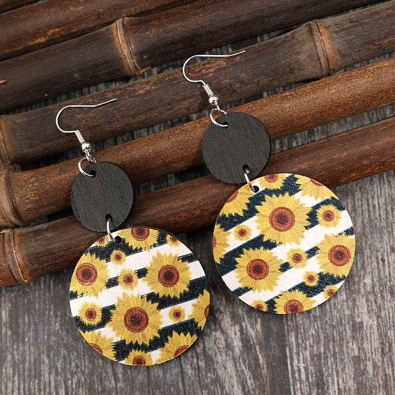 Wholesale Bohemian Retro Round Sunflower Flower Earrings